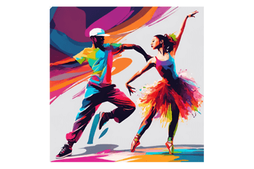 西東京市のバレエとダンスが学べるお教室。コフレダンススタジオのイメージAI画像。ストリートダンスを踊る男性とクラシックバレエを踊る女性。